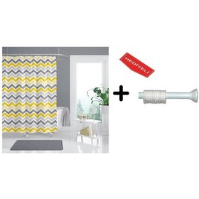 Resim Banyo Duş Perdesi 4597 120x200 Perde Borusu Askı Aparatı 90x130 Hediyeli Çok Renkli 
