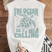 Resim Erkekler için "The Ocean is Calling" Kaplumbağa Baskılı Kolsuz Örgü Tank Top - Hafif, Nefes Alabilen Polyester, Plaj, Spor ve Açık Hava Aktiviteleri için Mükemmel, Plaj Giyim Temel | Rahat Stil | Konforlu Uygun 