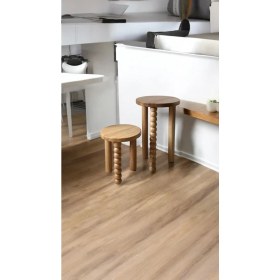 Resim Simillo Home & Living Ahşap 2’Li Set Yan Sehpa Modern Fiskos / Çiçeklik Natural Renk Vernikli Cilalı 