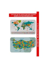 Resim Harita Sepeti Eğitici - Öğretici Dünya Ve Türkiye Haritası Çocuk Odası Duvar Sticker-60x105-3887 Renkli 