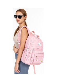 Resim Krınkıl Kumaş Su Geçirmez Ve Çok Bölmeli Sırt Çantası Günlük, Okul Ve Seyahat İçin - Pembe Pembe 