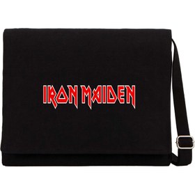 Resim Iron Maiden Red Text Siyah Kanvas Postacı Çantası - Siyah 