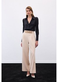 Resim Sateen Kemerli Salaş Pantolon - Bej-136536 Bej 