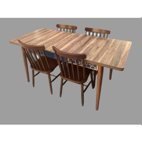 Resim Masa-sandalye Motif Model Takım Kayın Torna Retro İskelet Kafes Sandalye Parlak Ceviz Renk El Yapım 