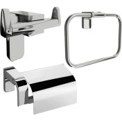 Resim Fndhome Paslanmaz Lux 3'lü Banyo Set Kapaklı Kağıtlık Yuvarlak Havluluk Bornoz Askılık 