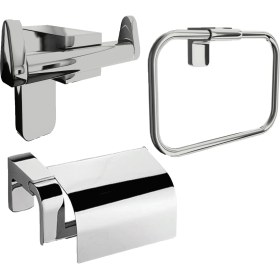 Resim Fndhome Paslanmaz Lux 3'lü Banyo Set Kapaklı Kağıtlık Yuvarlak Havluluk Bornoz Askılık 