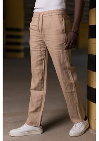 Resim Beli Lastikli ve İplikli Linen Kumaş Keten Bol Paça İnce Yazlık Baggy Pantolon 