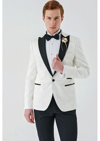 Resim İmza Açık Krem Çıkarılabilir Kırlangıç Yaka Likralı 6 Drop Slim Fit Smokin Damatlık 1001240204-Açık Krem 