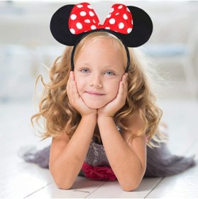 Resim AyrStore Kırmızı Fiyonklu Minnie Mouse Taç Fare Tacı Kafa Bandı 