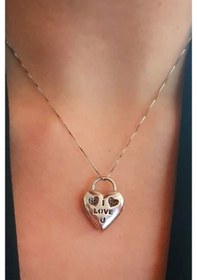 Resim Çift Taraflı Tasarım Bombeli Kalp Kolye 