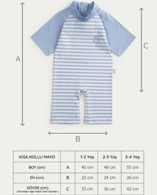 Resim Kısa Kollu Tulum UV Korumalı Mavi Line Bebek Mayo - Mavi Line / 1-2 Yaş 