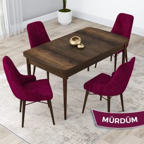 Resim Canisa Concept Lia Serisi, 80 x 132 cm Açılabilir Mutfak Masa Takımı, Beyaz Masa Ceviz Ayak 4 Sandalye 