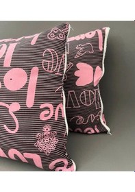 Resim Pamuklu 2 Adet Fermuarlı 50x70 Yastık Kılıfı Pembe 