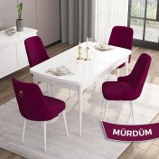 Resim Canisa Concept Are Serisi, Mdf 80X132 Açılabilir Beyaz Mutfak Masa Takımı, 4 Sandalye Gold Halkalı 
