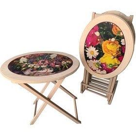 Resim Oval Çanta Zigon Sehpa 4'Lü Resimli-Boyasız(Hâm)Tamamı Ahşap 