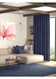 Resim Kadife Dokulu Karanlık Mavi Ada Fon Perde Ekstrafor Büzgülü Karanlık Mavi 