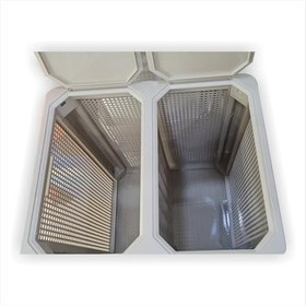 Resim Büyük Sağlam Renkli Beyaz Çift Bölmeli Kapaklı Delikli Hava Alan Demonte Kirli Çamaşır Sepeti Kutusu 