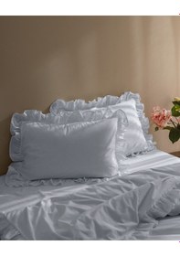 Resim Madame Coco Obernai Tek Kişilik %100 Pamuk Fırfırlı Düz Yıkamalı Nevresim Takımı - Mavi 8684427302316 Mavi 