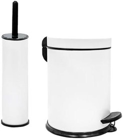 Resim Eko Serisi Ayak Basmalı Özellikli 2'li Banyo Seti 3 Litre Çöp Kovası ve Kolozet Fırçası Paslanmaz Beyaz 