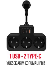 Resim Çoklu Kablolu Priz -priz Çoğaltıcı-priz Dönüştürücü 1usb-2type-c 