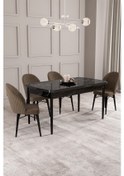 Resim Calvin Siyah Mermer Desen 80x132 Mdf Açılabilir Mutfak Masası Takımı 4 Adet Sandalye Kahverengi 