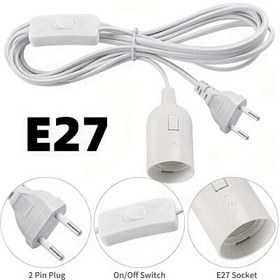 Resim 1 adet E27 Lamba Tutucu, Açık/Kapalı Düğmesi ile - 1.8m EU Fişi, Beyaz Asma Lamba için Askı Fişi, 220-240V, Pil Gerektirmez, Ev ve Ofis Aydınlatması için İdeal, Ofis Aydınlatma Çözümü|Modern Lamba Tutucu|Dayanıklı Yapı, E27 Fişleri 