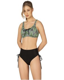 Resim Endeep Kadın Büyük Beden Balenli Destekli Bağlama Detaylı Yeşil Desenli Bikini Takımı-yeşil Yeşil 