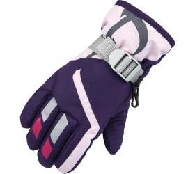Resim Klv Çocuk Rüzgar Geçirmez Ayarlanabilir Mor Renkli Kayak Kış Eldiven 