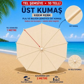 Resim Şemsiyecim 10 Telli Plaj Şemsiyesi Üst Kumaşı 2 Metre Çap 1 Metre Tel Uyumlu 