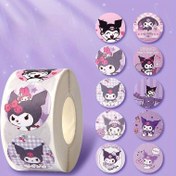 Resim 500 adet/1 rulo Sanrio Karikatür Kuromi DIY Sticker Rulo, Dokunmatik Kendinden Yapışkanlı Yuvarlak Etiketler, DIY Etiketler, Tatiller ve Günlük Kullanım için Mükemmel Planörleri Süslemek İçin. 