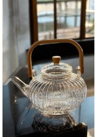 Resim Borosilikat Cam Bambu Saplı Cam Süzgeçli Papatya Demlik 1000 Ml Şeffaf 