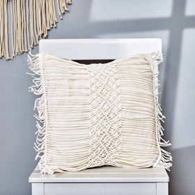 Resim Nuvomon Saçaklı Makrome Handmade Kırlent - Krem - 42x42 cm 