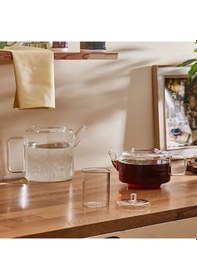 Resim Borosilikat Cam Çaydalık Takımı 1,8+1,1 Litre Beyaz 