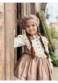 Resim H L Y Karol Tasarım Şapkalı Retro Krem Vintage Kız Bebek Elbise,doğum Günü Elbise,fotoğraf Çekim Elbise,0-12 Yaş Uygun KREM 