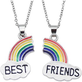 Resim İYİ MODA 2 Adet Gökkuşağı Best Friends Kolye Bff Ikili Arkadaşlık Kolyesi 