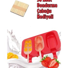 Resim 3’lü Silikon Dondurma Kalıbı, 50 Çubuk, Pratik ve Eğlenceli Yapım Seti 