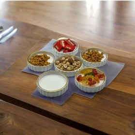 Resim 6 Adet Altın Yaldızlı Yuvarlak Tırtıklı Çerezlik Sosluk Reçellik 