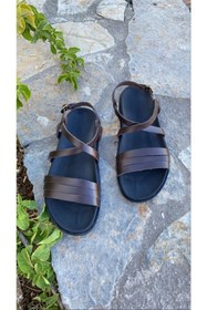 Resim DaphneSandals El Yapımı Hakiki Deri Kahve Kadın Sandalet - 7310 