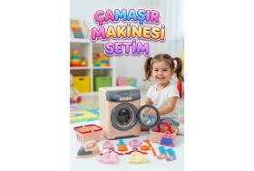 Resim Farbu Oyuncak Işıklı ve Sesli Çocuk Çamaşır Makinesi Minik Ev Hanımlarına Özel Eğitici Oyuncak Çamaşır Seti 