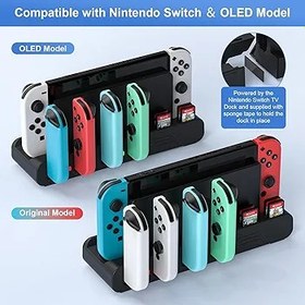 Resim Switch Controller Charger Dock Nintendo Switch & Switch OLED Model Joycons ile Uyumlu, MLIFEMFUL Switch Joycon Şarj Yuvası 6 adete kadar Joycon Oyun Kartı Depolama Joycon Şarj Standı 