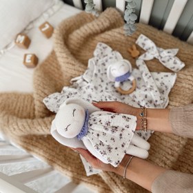 Resim Amigurumi Lila Çiçekli Tavşan Deluxe Bebek Seti - Elbise 