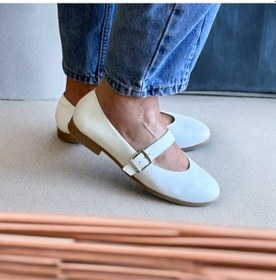 Resim Ne&ve Shoes Beyaz Deri Tek Bantlı Yuvarlak Burun Kadın Babet 