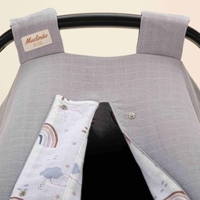 Resim Puset Örtüsü - Çift Taraflı - Gri Muslin - Pastel Gökkuşağı 