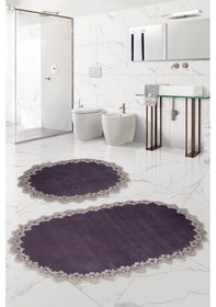 Resim Venüs Gri 2'li Dantelli Banyo Paspası Seti Çeyizlik Kaymaz Tabanl Gri 