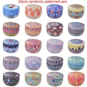Resim 24 adet DIY Aromaterapi Mum Kapları - 24 adet 2.2oz Yuvarlak Teneke Kaplar ile Kapağı, Her Kapı Rastgele Çiçek Desenleri ile Mum Olmadan 