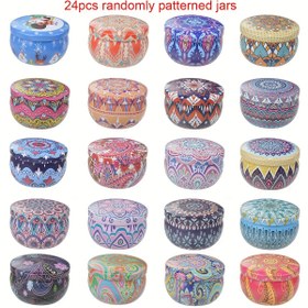 Resim 24 adet DIY Aromaterapi Mum Kapları - 24 adet 2.2oz Yuvarlak Teneke Kaplar ile Kapağı, Her Kapı Rastgele Çiçek Desenleri ile Mum Olmadan 
