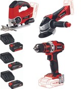Resim Einhell Te-js 18 Dekupaj Te-ag 18/115 Avuç Taşlama Te-cs 18/40 Vidalama 2x2.5ah+4.0ah Akülü Set 