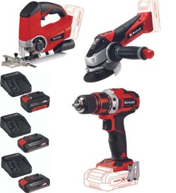 Resim Einhell Te-js 18 Dekupaj Te-ag 18/115 Avuç Taşlama Te-cs 18/40 Vidalama 2x2.5ah+4.0ah Akülü Set 