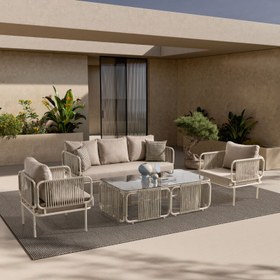 Resim Berlin Krem Üçlü Oturma Grubu 