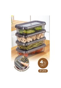 Resim Vienev 4'lü Kendinden Çizgili Kilitli Kapaklı Saklama Kabı Seti 2 L Antrasit 